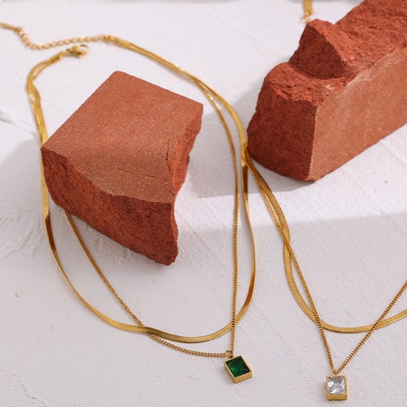 Charm Gold Metal Layered Snake Chain Necklace - Picture 6 of 9